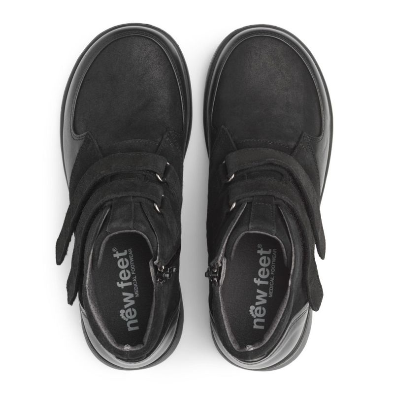 New Feet Känga med dragkedja & två kardborreband, svart